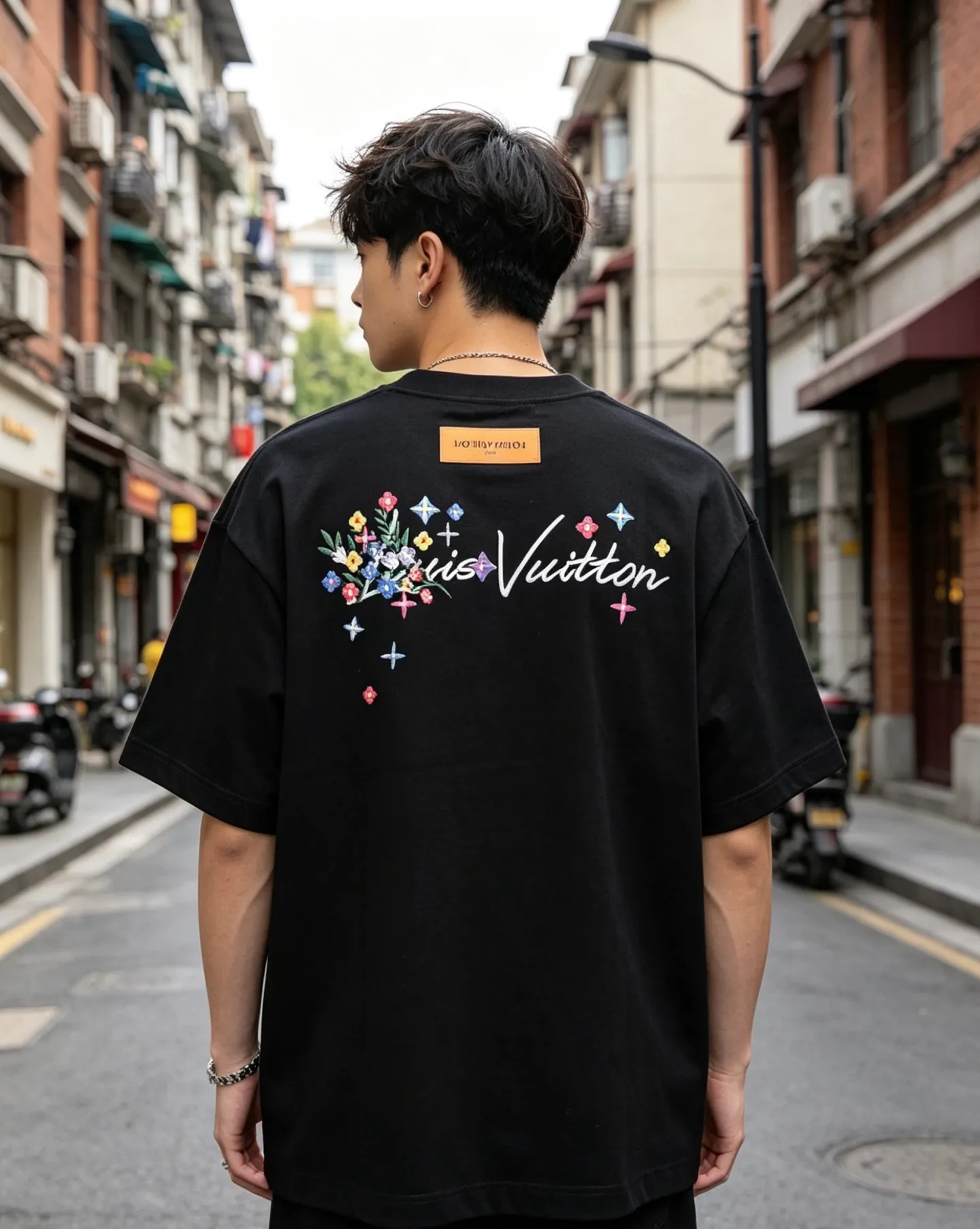 Louis Vuitton/Louis Vuitton 26ss floral initials embroidered round neck short sleeves
